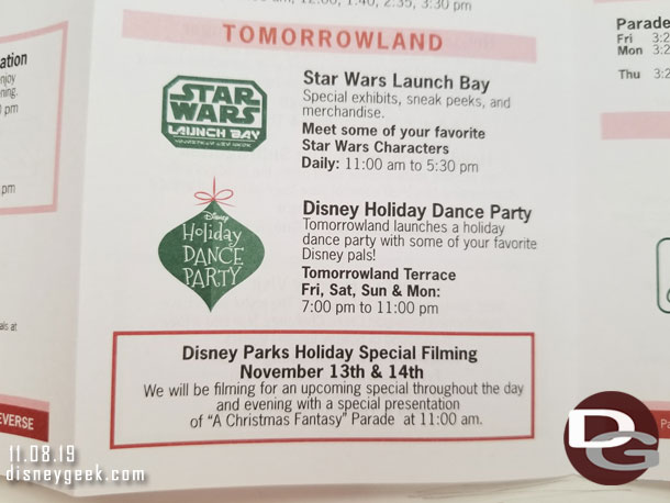 Note Holiday Filming will be Wednesday & Thursday with a special morning parade time for it.