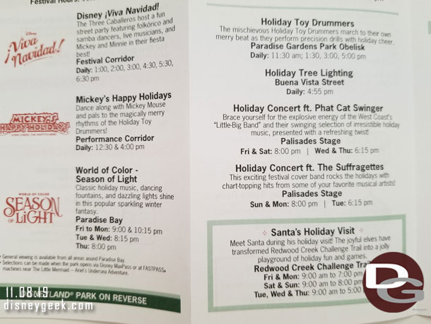 Oops the printed guide and website when I checked it Thursday both have the wrong time.. the Holiday Concert started at 7:00 not 8:00pm.