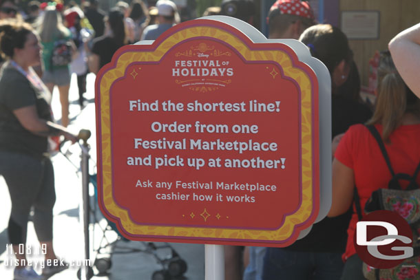 A tip if you see a long line to order and short line to pick up food you can order at any marketplace.