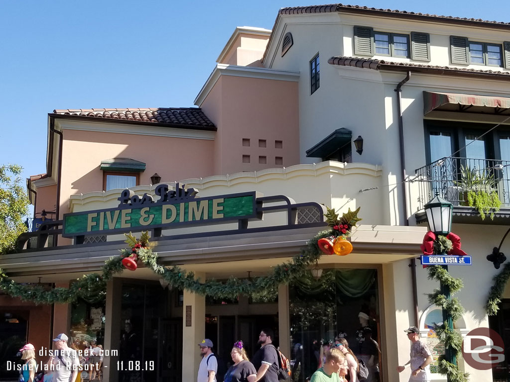 Buena Vista Street is decked out for the season as usual.