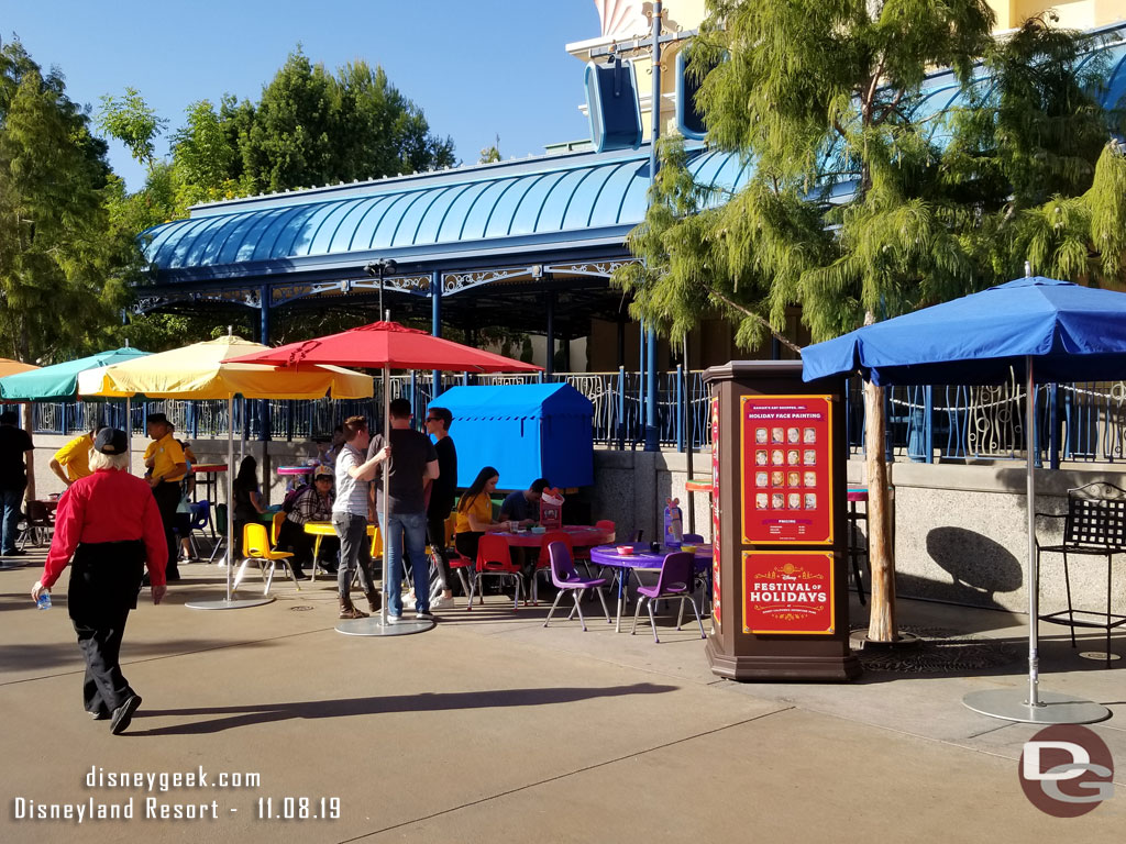 A kids activity area set up near the Little Mermaid attraction.