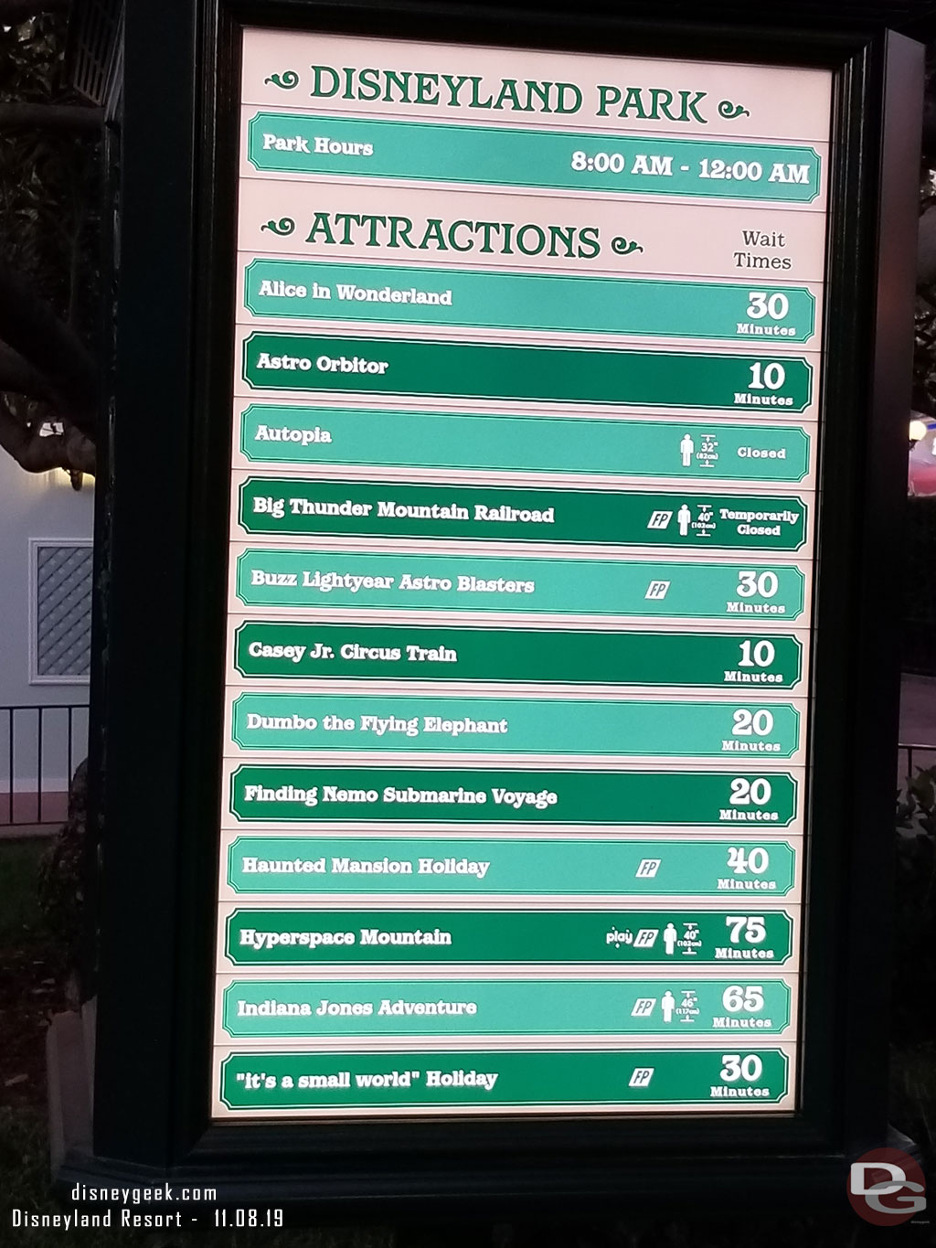 Disneyland waits at 5:00pm