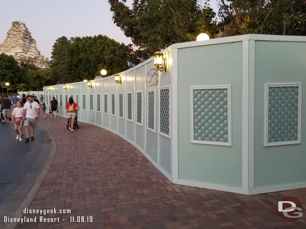 The Tomorrowland Entrance / Hub Renovation Project is moving along.  Walls have been pushed back to allow for a walkway now on the south side (near Plaza Inn)