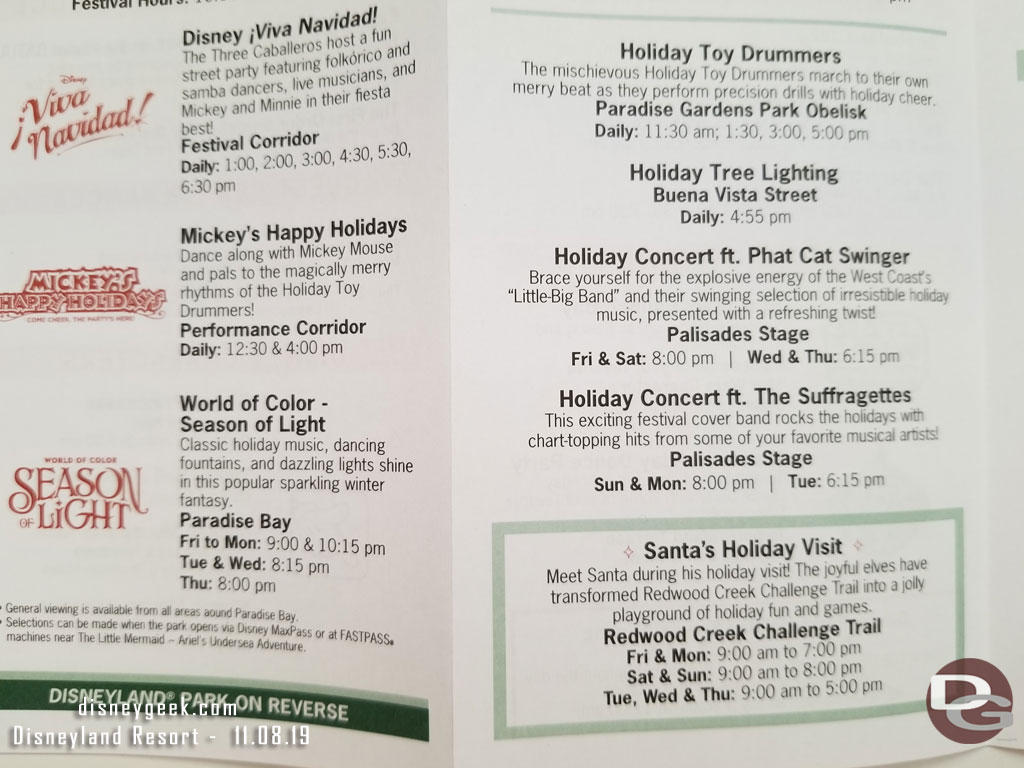 Oops the printed guide and website when I checked it Thursday both have the wrong time.. the Holiday Concert started at 7:00 not 8:00pm.