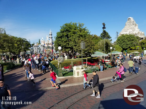 Turning toward Tomorrowland in the hub.