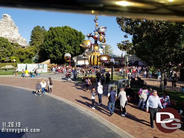 An elevated look at the new Tomorrowland entrance.