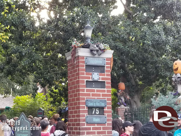 2:52pm and a 75 minute wait and no more FastPasses for Haunted Mansion Holiday.