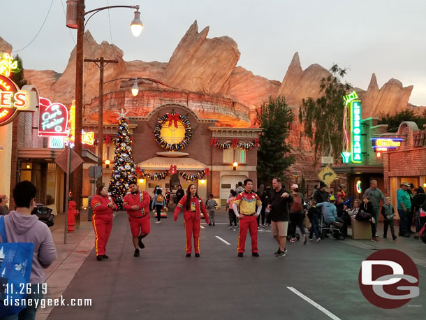 Radiator Springs Racers were down so cast members were stationed on Route 66.