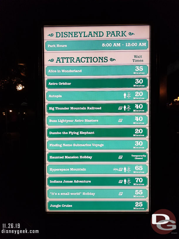 Disneyland waits at 7:51pm