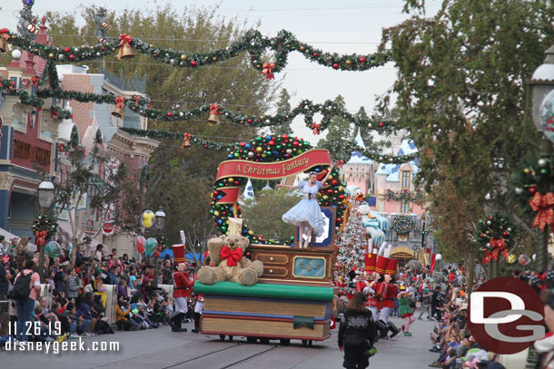 A Christmas Fantasy Parade making its way down Main Street  USA.