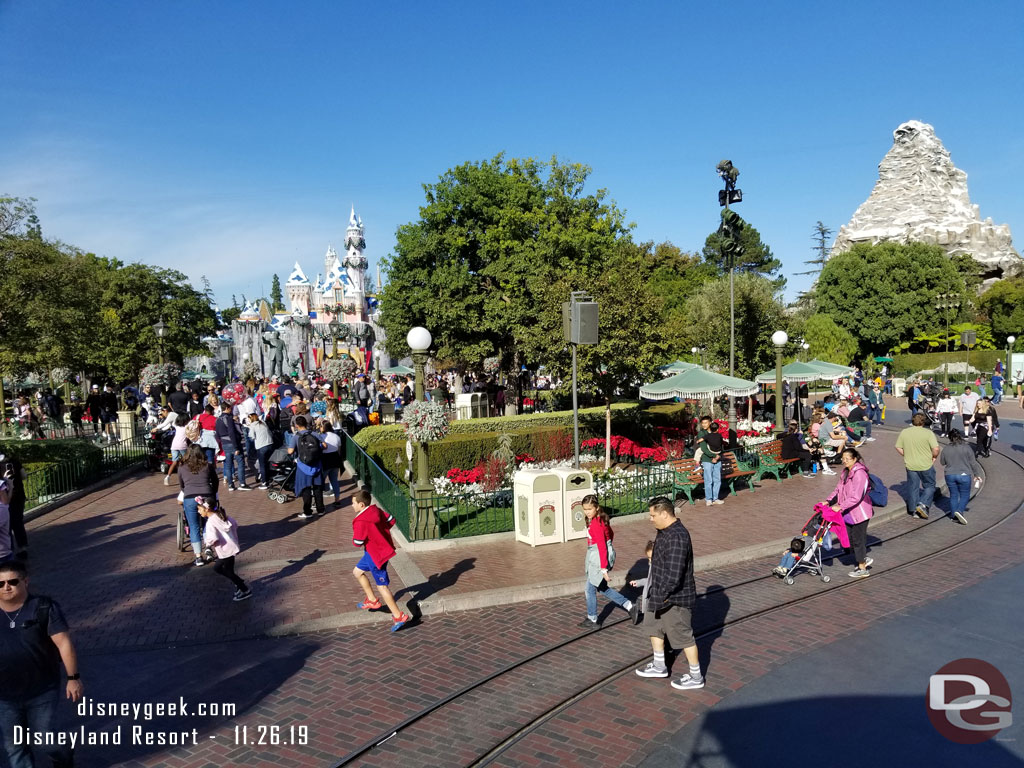 Turning toward Tomorrowland in the hub.