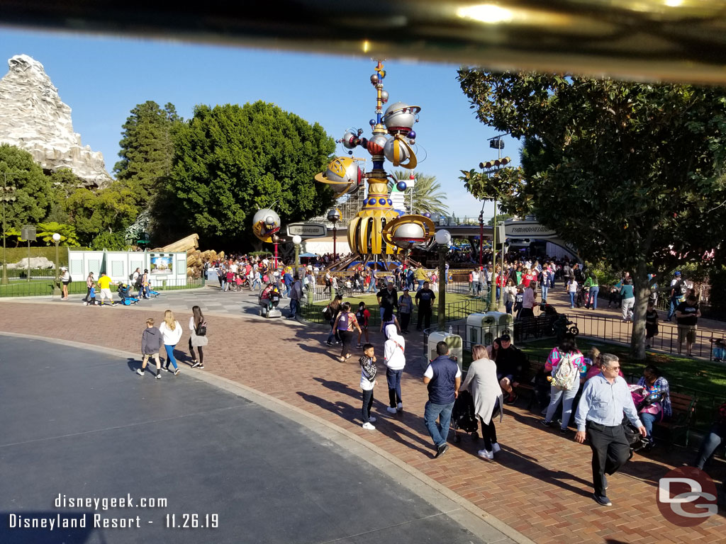 An elevated look at the new Tomorrowland entrance.