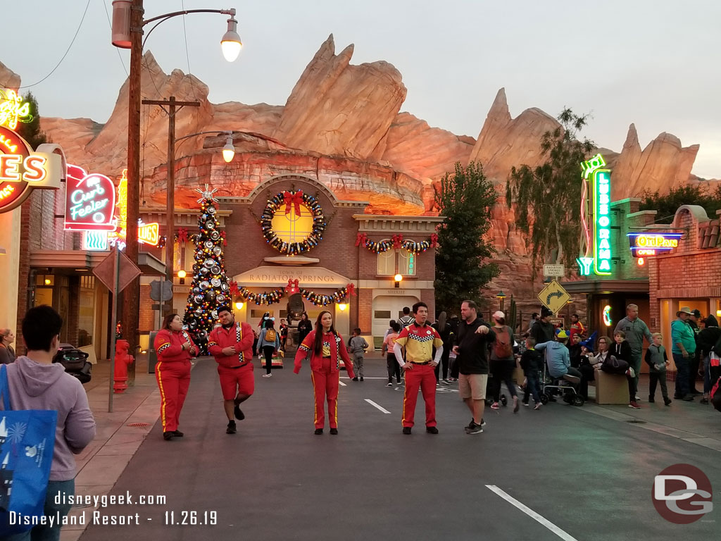 Radiator Springs Racers were down so cast members were stationed on Route 66.