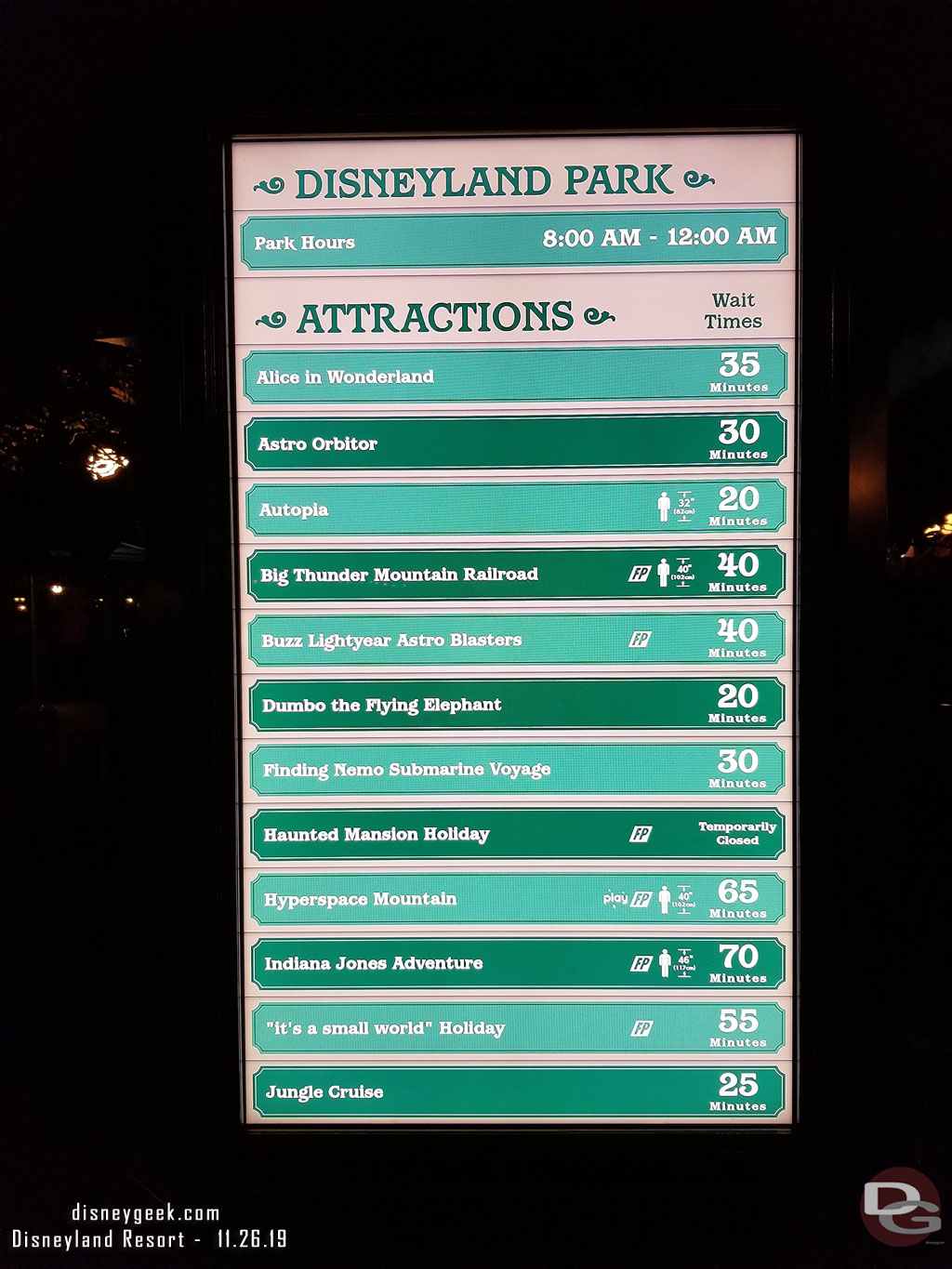 Disneyland waits at 7:51pm