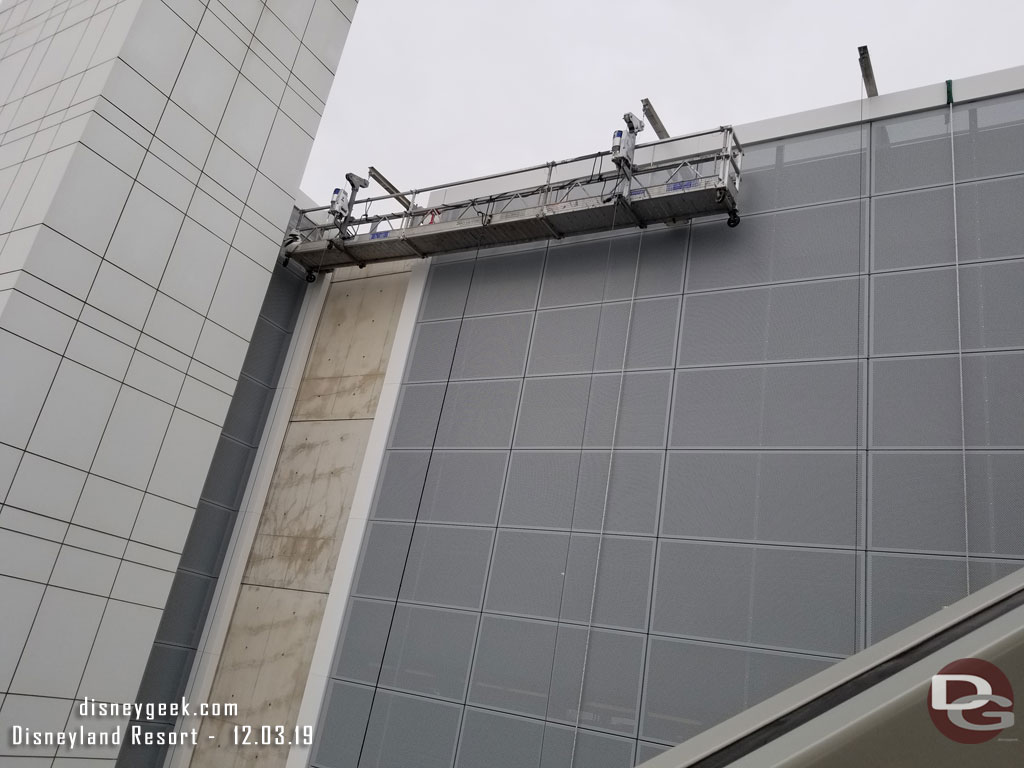 Work continues on the metal mesh over the restrooms. It looks all installed but guessing they are going to do something with the concrete section.