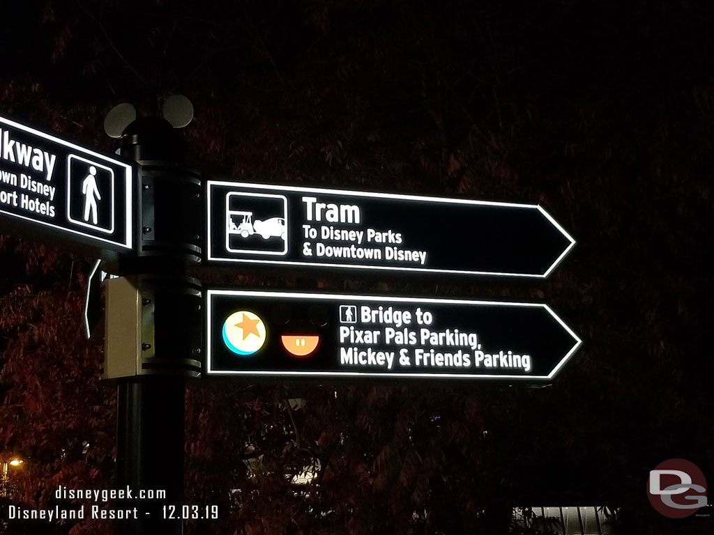 A closer look at the sign at night.