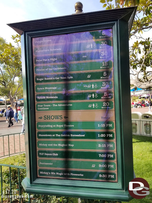 More wait times and show schedule.