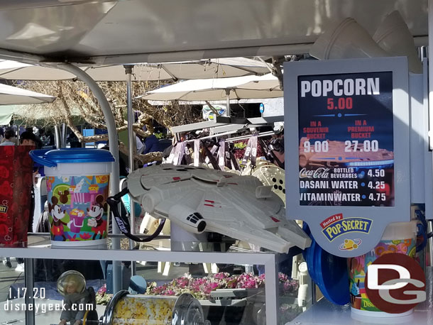 Millennium Falcon popcorn buckets in Tomorrowland.  $27 each