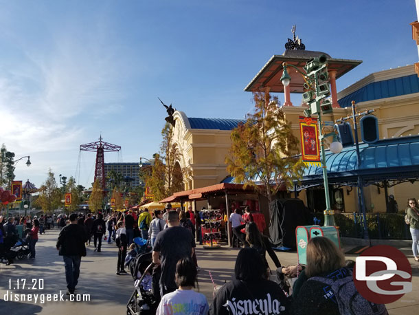 Looking up the parade route.