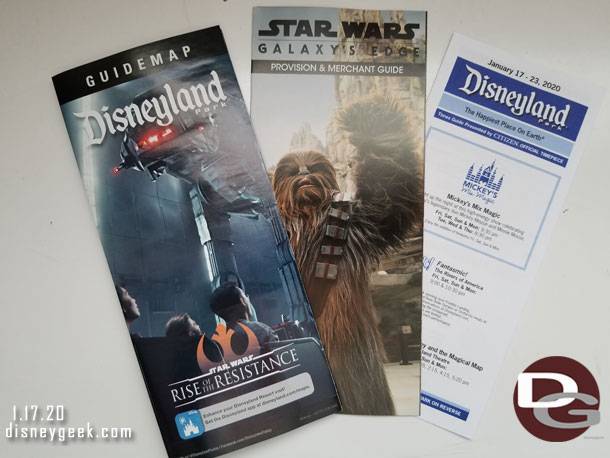 The current Disneyland park map, Galaxy's Edge Guide and times schedule.