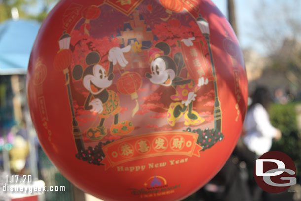 Happy New Year Balloons. Note the Shanghai Disneyland logo on it.