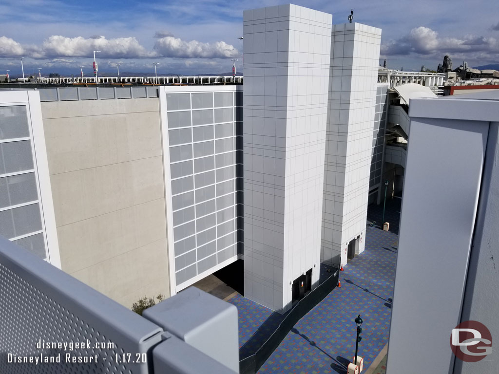 The new elevators for the Mickey and Friends parking structure look to be entering the final phases of construction.  Fences are pushed back so it appears the exterior work is done.