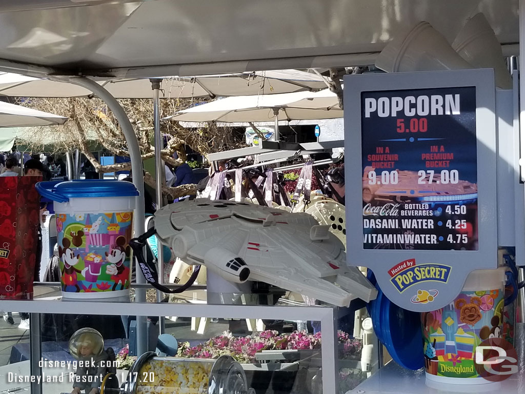 Millennium Falcon popcorn buckets in Tomorrowland.  $27 each