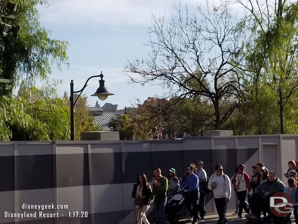 Concrete columns near the construction wall.  Assuming this marks the entrance to the Avengers Campus.