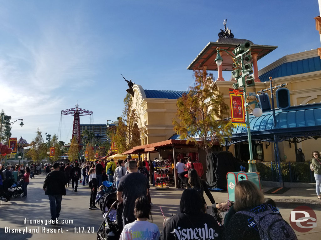 Looking up the parade route.