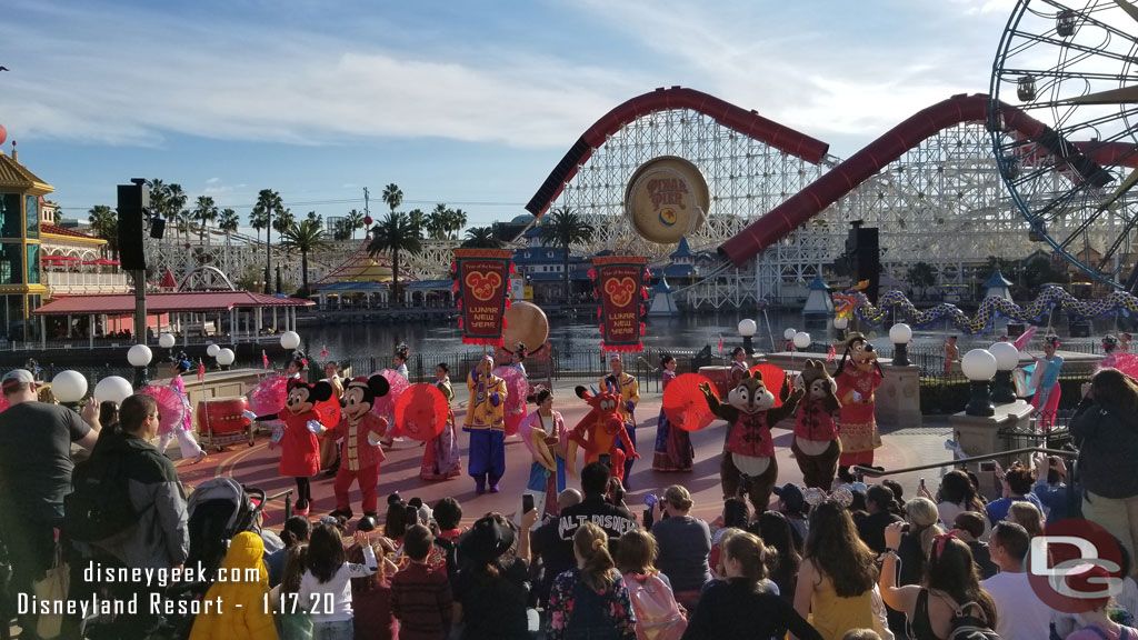 Mickey Mouse, Minnie Mouse, Chip & Dale plus Goofy are part of the procession.