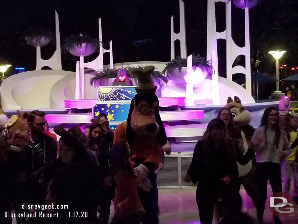 When I walked by Goofy, Pluto, Chip, Dale & Clarice were out and the dance floor was busy.