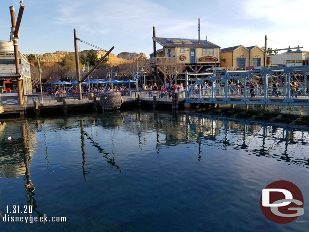 With Grizzly River Run closed the water level around the Wharf is high.