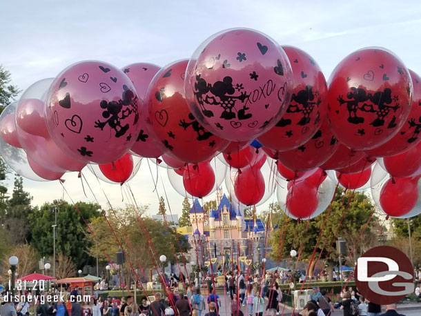 Valentines Day balloons for sale on Main Street USA