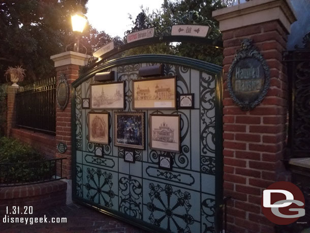 At the entrance to the Haunted Mansion the construction wall features some concept art.