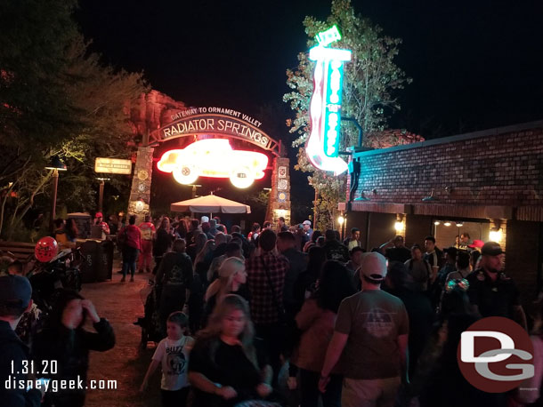 Earlier in the day I picked up a FastPass for Radiator Springs Racers.  When I returned to use it both the FastPass return and standby lines were out into the street. Seems with all the down time today FastPass was way behind.