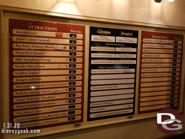 Disney California Adventure wait times at 8:25pm