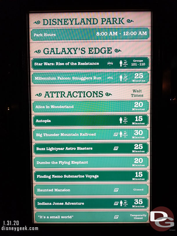 Disneyland wait times at 8:41pm