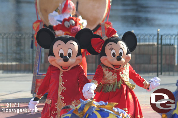 Mickey Mouse and Minnie Mouse in their Lunar New Year costumes