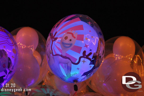 Toy Story 4 balloons for sale on Main Street.