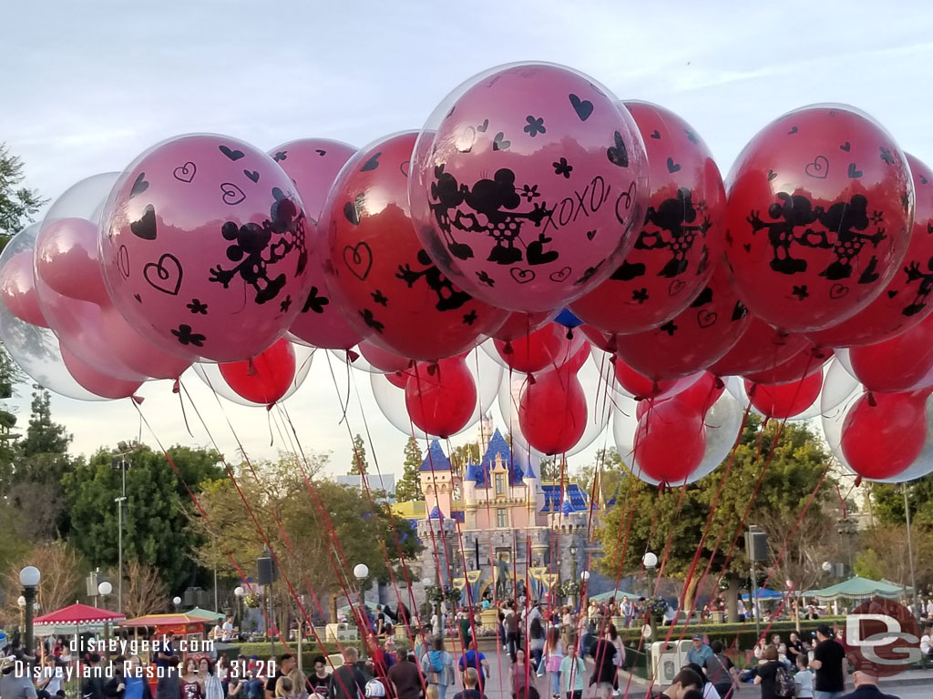 Valentines Day balloons for sale on Main Street USA