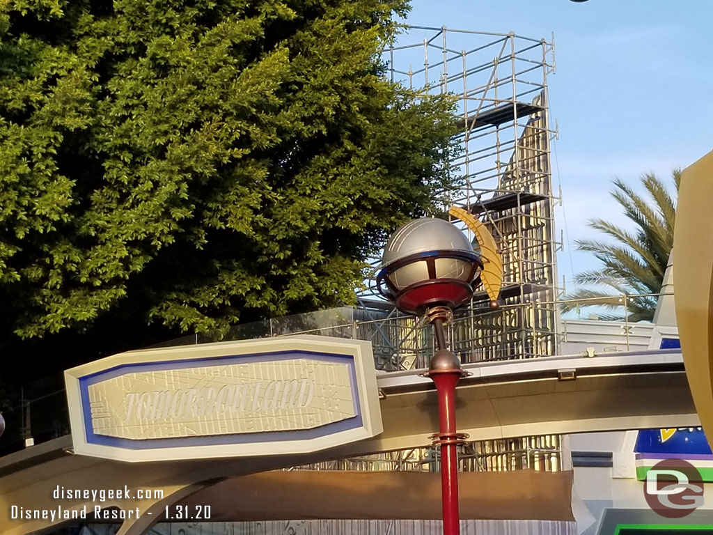 The scrim was down on the north side of the Tomorrowland Entrance revealing the panels are installed.