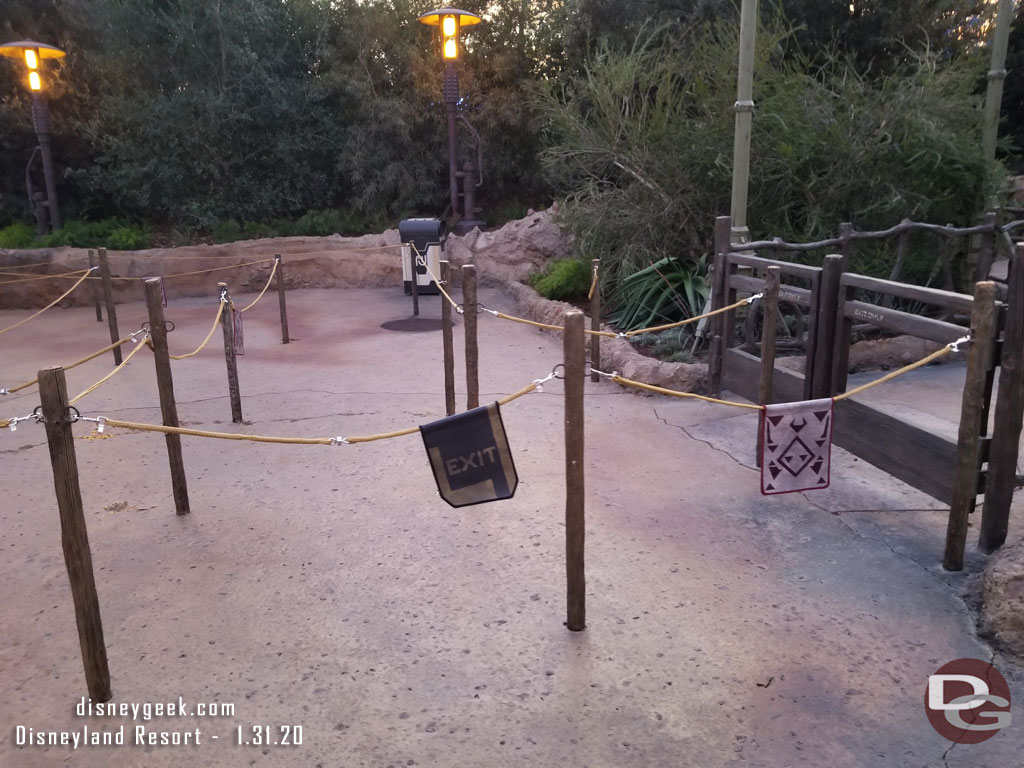 The extended queue was set up for Rise of the Resistance but not in use.  The line looked to be backed up to just outside the caves past the scan point.