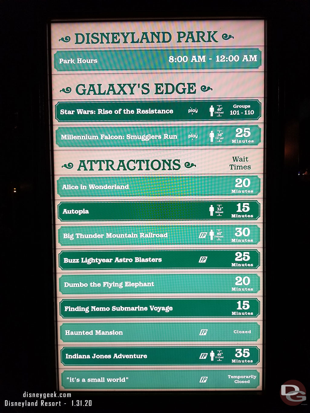 Disneyland wait times at 8:41pm