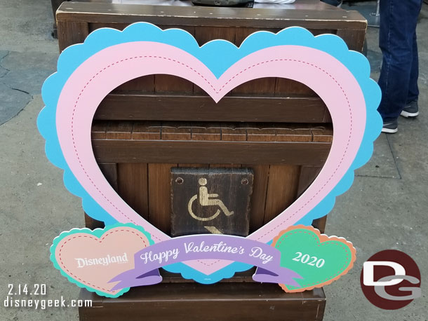 Valentine's Day photo prop at the Jungle Cruise exit.