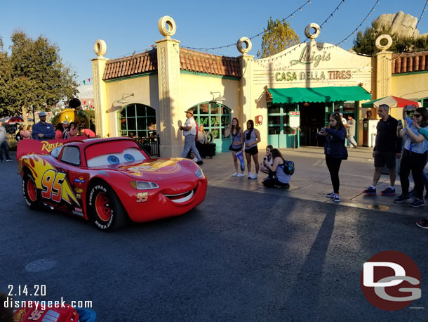 Lightning McQueen making his way to the Cozy Cone.