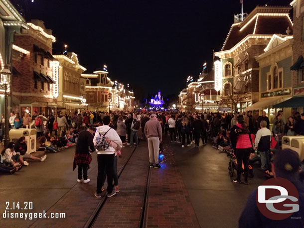 9:20pm, 10 minutes before Mickey's Mix Magic and plenty of space on Main Street USA