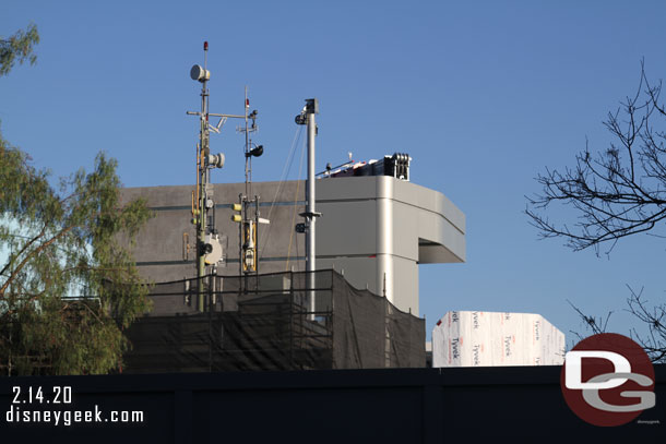 A side view of the Spider Man attraction facade.