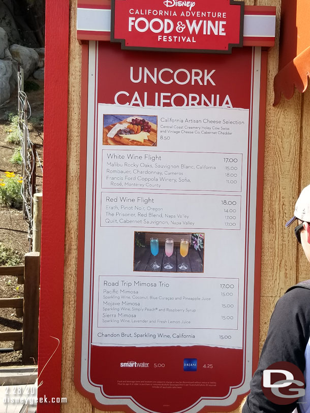 Uncork California Marketplace Menu