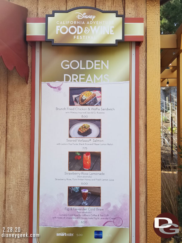 Golden Dreams Marketplace Menu