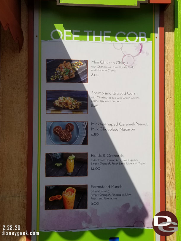 Off the Cob Markeplace Menu